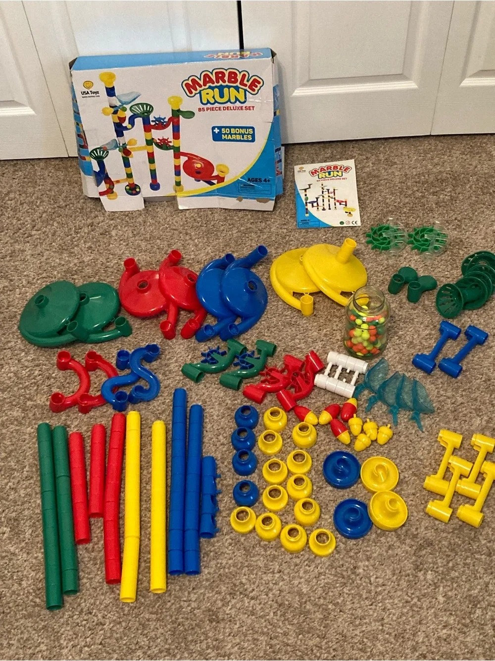 USA Toy Marble Run Large Lot Marbles Plastic Pieces Assorted Colors